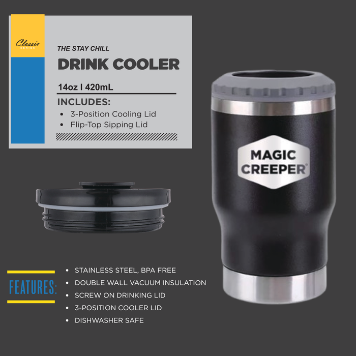 14oz Magic Drink Cooler | 3-in-1 Stainless Steel Insulated Can & Bottle Holder